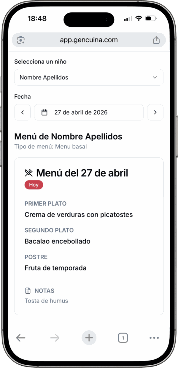 Pantalla de la web app de Gencuina con avisos y valoración diaria